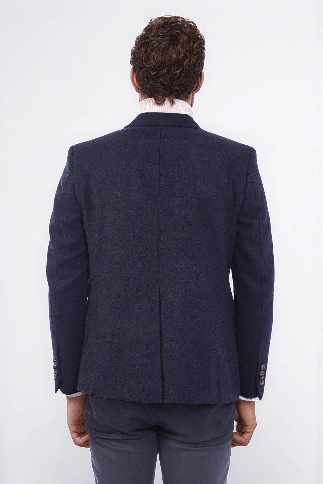 Mens Double Breasted Slim Fit Navy Blue Blazer - Wessi
