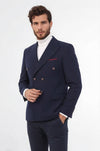 Mens Double Breasted Slim Fit Navy Blue Blazer - Wessi