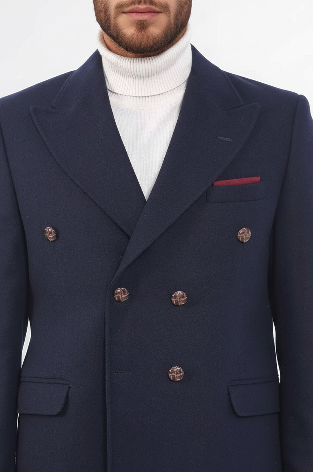 Mens Double Breasted Slim Fit Navy Blue Blazer - Wessi