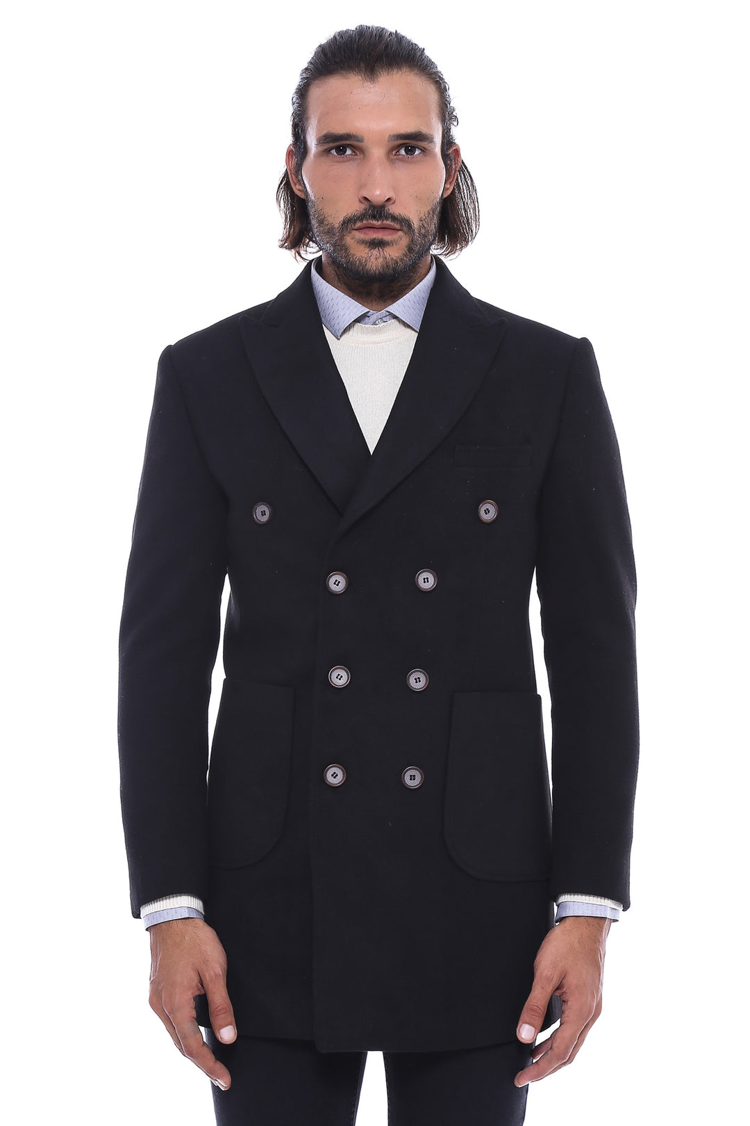 Double-Breasted Black Men Coat - Wessi