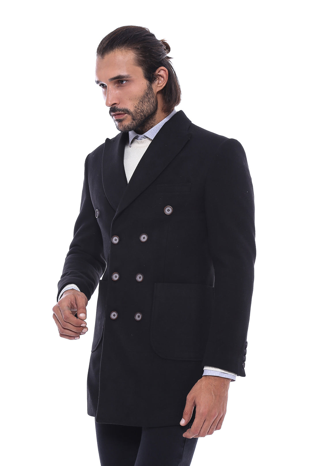 Double-Breasted Black Men Coat - Wessi