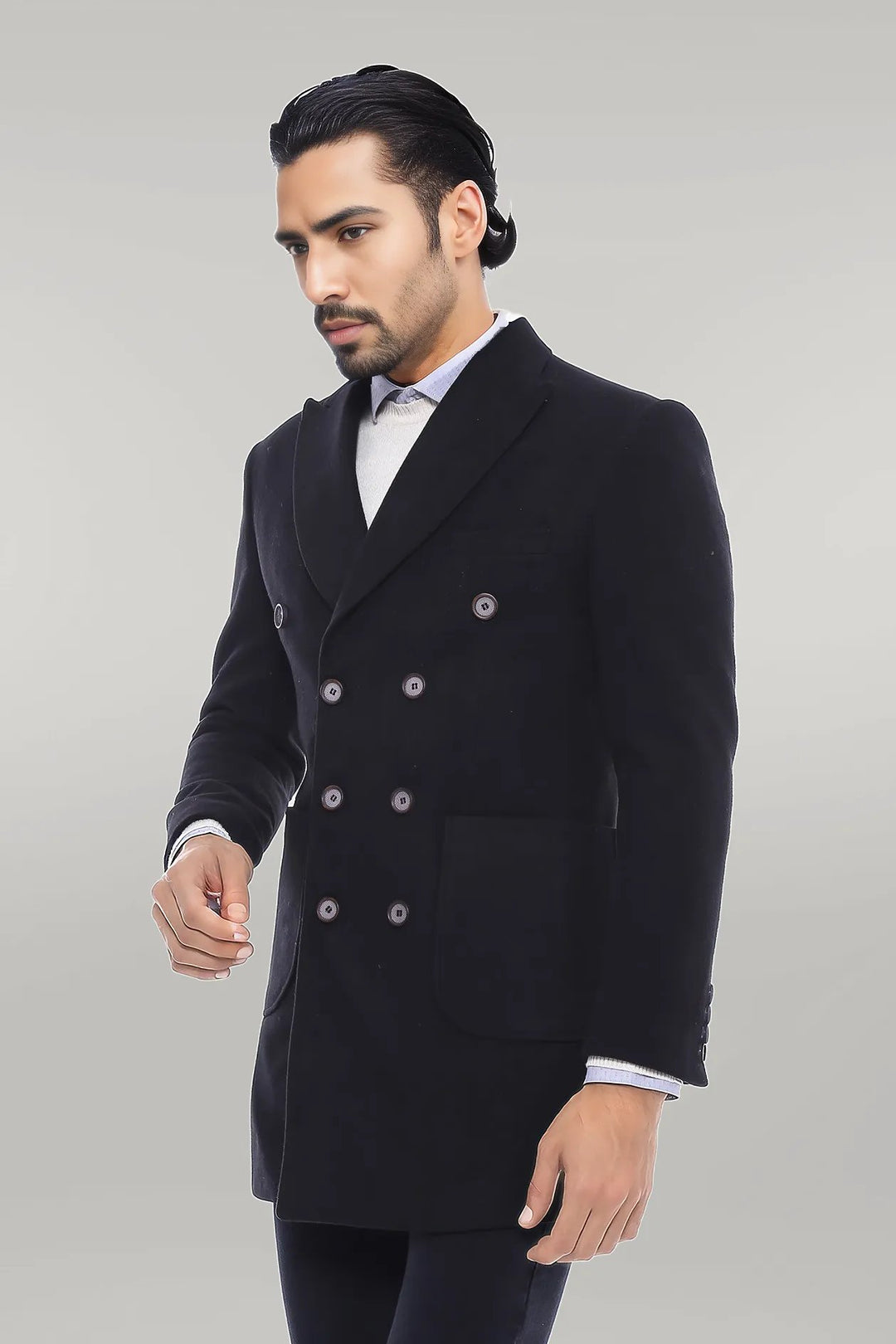 Double-Breasted Black Men Coat - Wessi