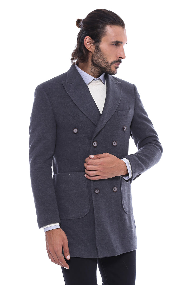 Double-Breasted Men Anthracite Coat - Wessi