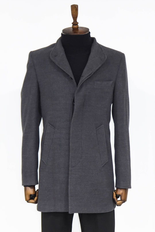 Mandarin Collar Grey Men's Long Men's Coat | Wessi