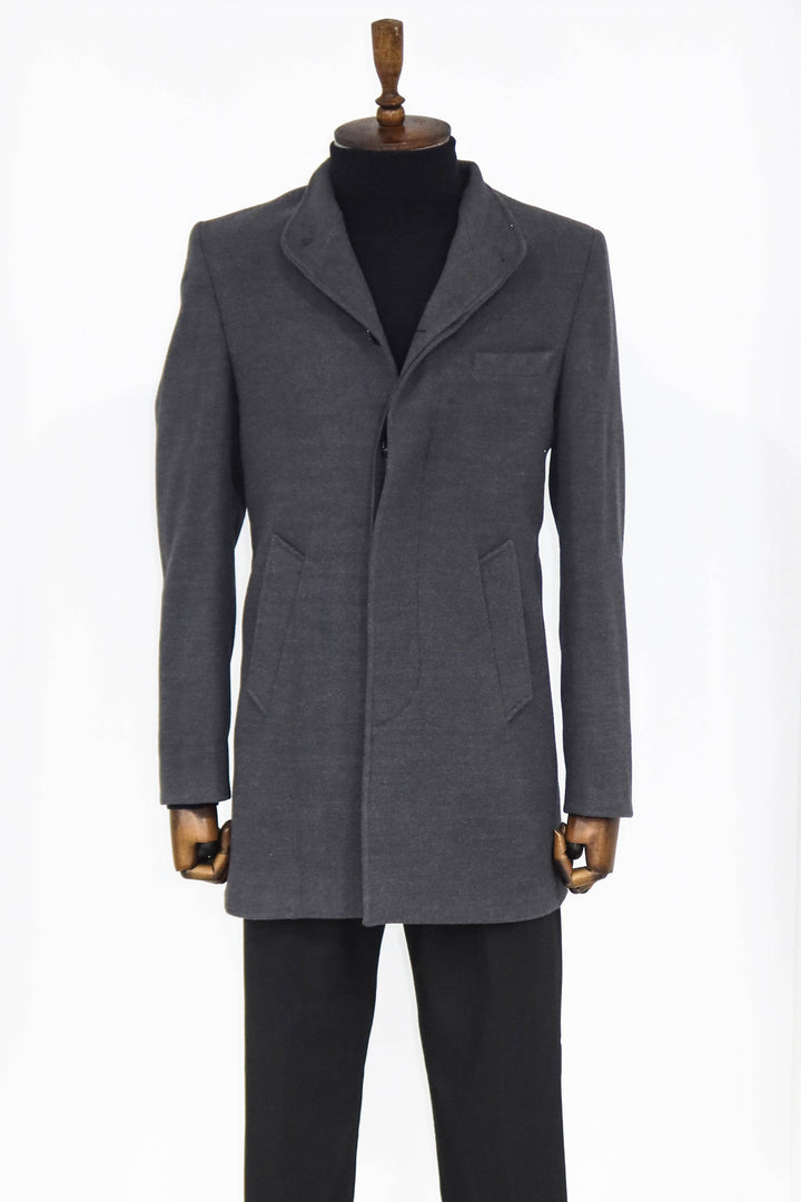 Cappotto lungo da uomo grigio con collo alla coreana | Wess