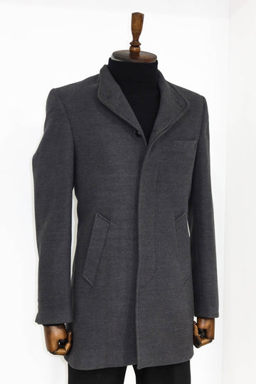 Mandarin Collar Grey Men's Long Men's Coat | Wessi
