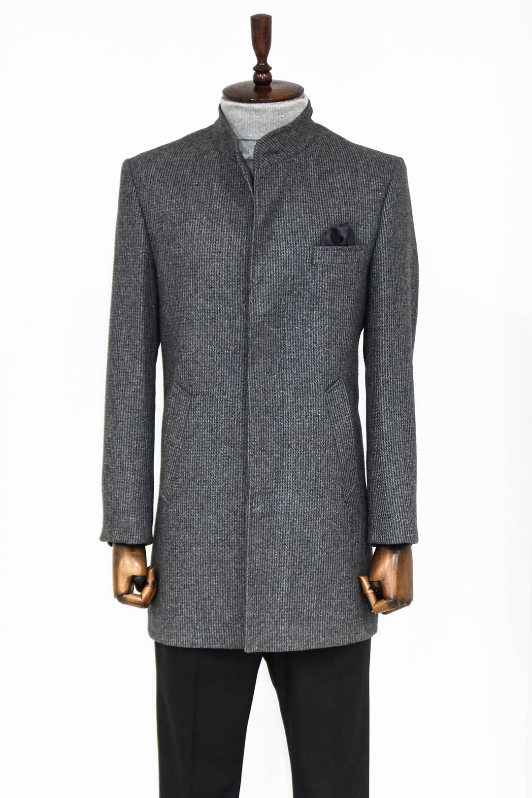 Manteau Homme Gris à Motifs Col Montant - Wessi