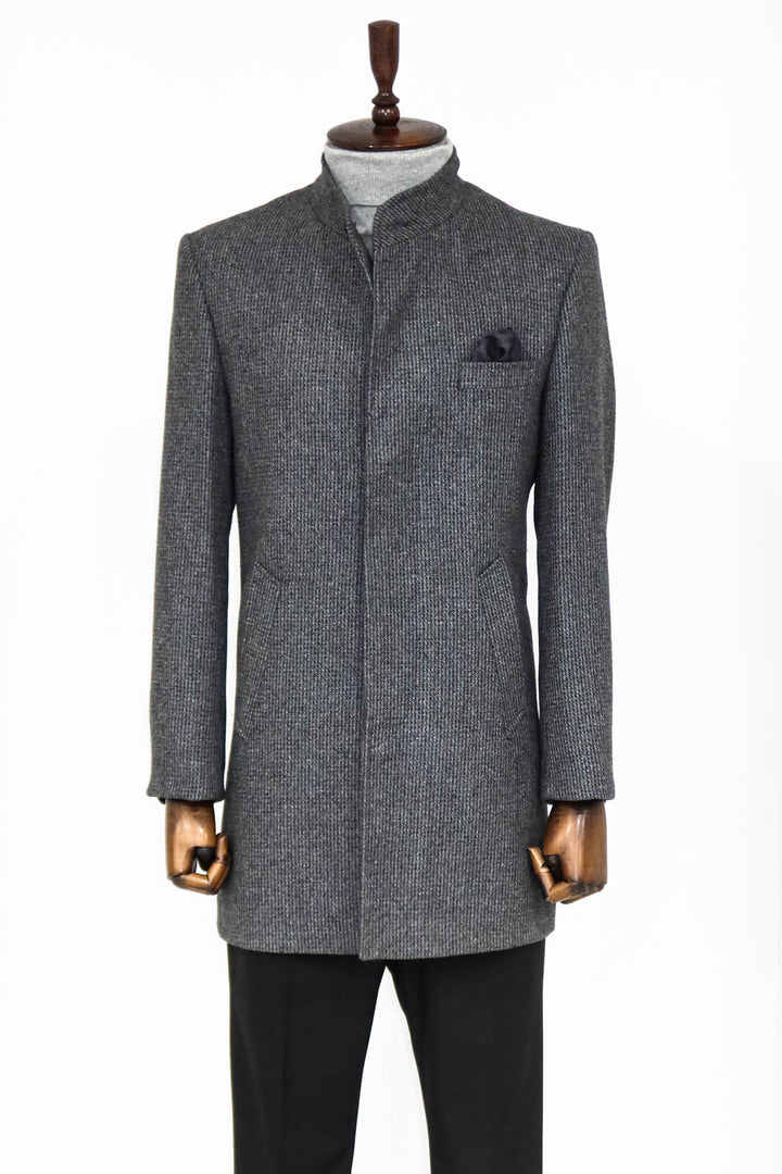 Manteau Homme Gris à Motifs Col Montant - Wessi