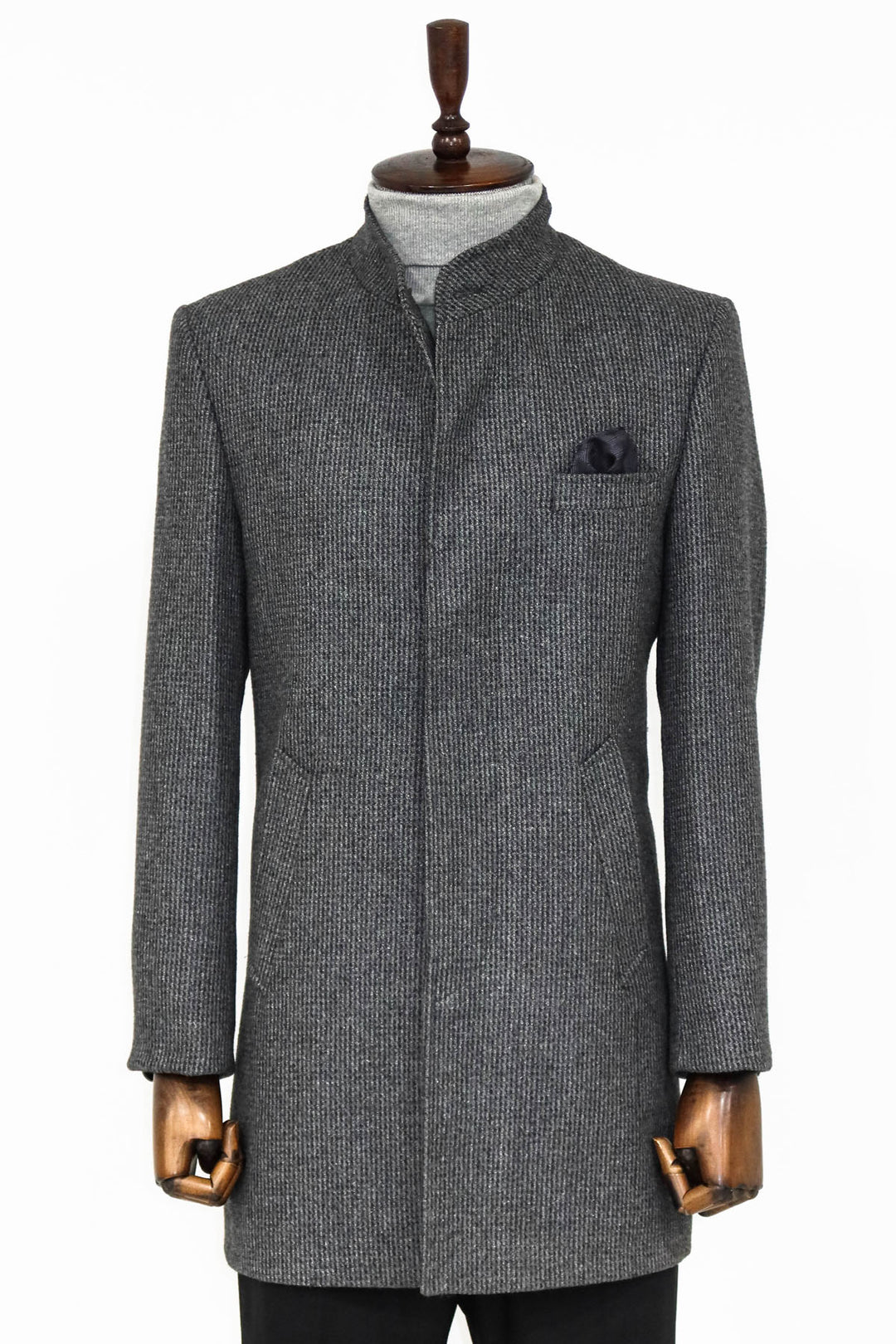 Manteau Homme Gris à Motifs Col Montant - Wessi