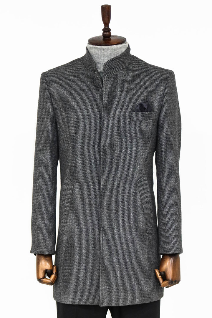 Manteau Homme Gris à Motifs Col Montant - Wessi