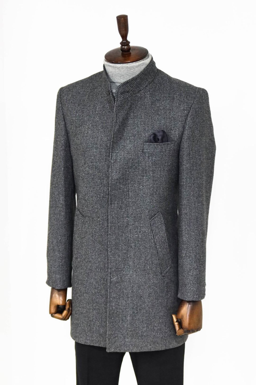 Manteau Homme Gris à Motifs Col Montant - Wessi