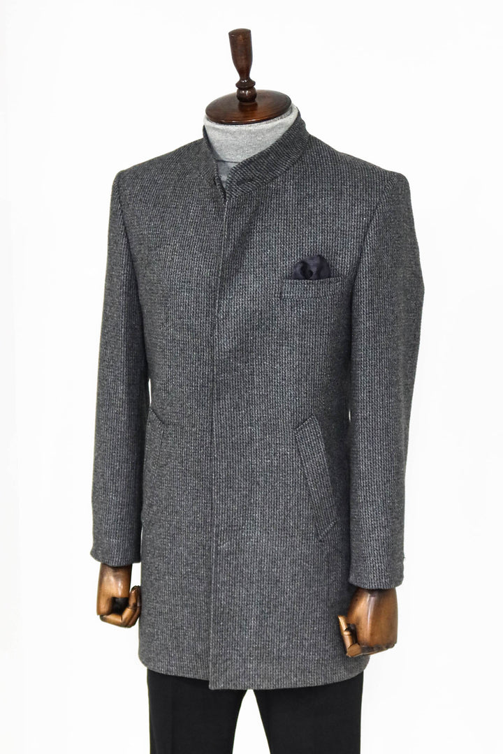Manteau Homme Gris à Motifs Col Montant - Wessi