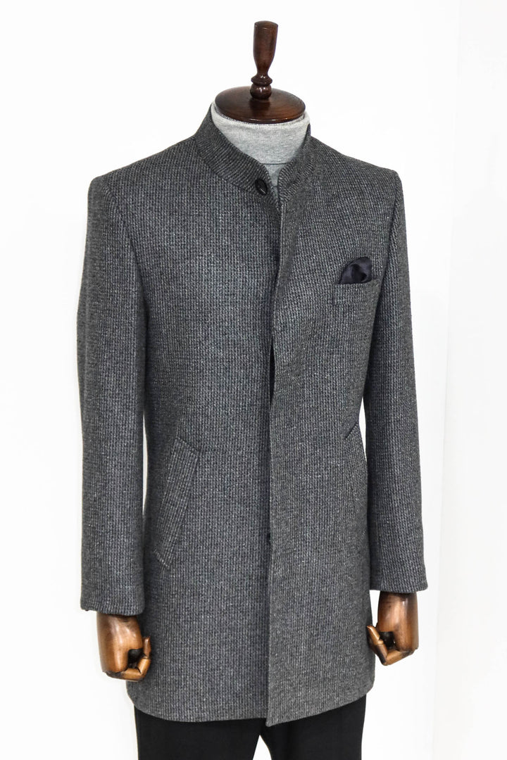 Manteau Homme Gris à Motifs Col Montant - Wessi