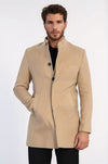 Mandarin Collar Beige Men's Long Men's Coat | Wessi