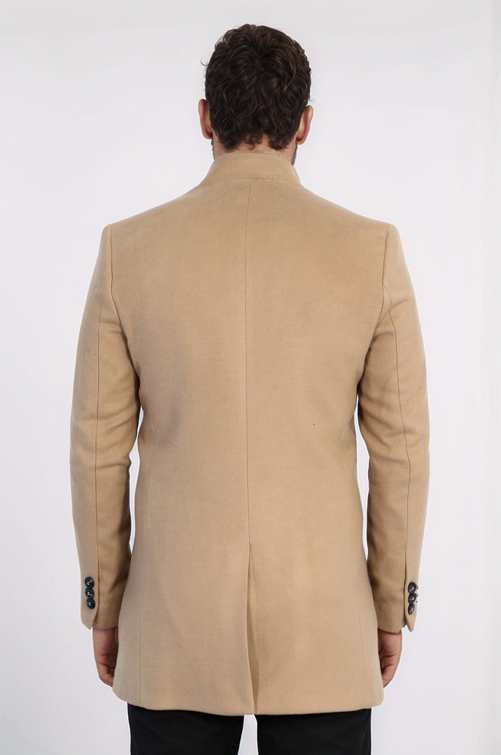 Mandarin Collar Beige Men's Long Men's Coat | Wessi