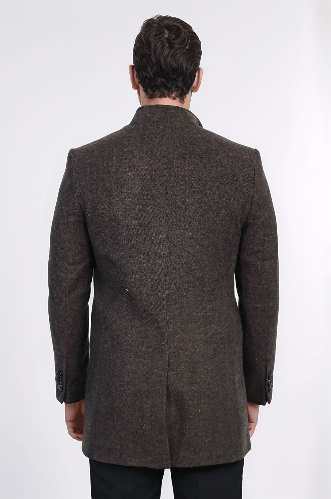 Mandarin Collar Brown Short Coat - Wessi