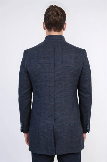 معطف رجالي ذو ياقة واقفة باللون الأزرق الداكن - ويسي