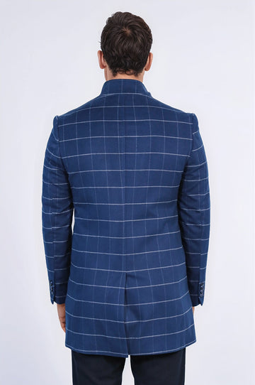 Cappotto da uomo blu scozzese con colletto in piedi - Wessi