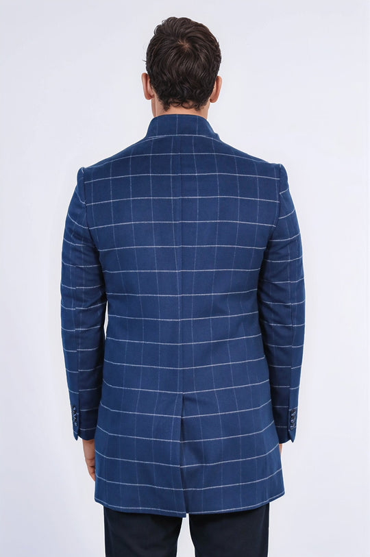 Cappotto da uomo blu scozzese con colletto in piedi - Wessi