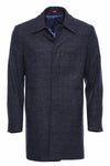 Navy Checked Hidden Button Peak Lapel Coat - Wessi