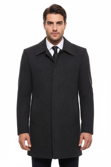 Anthracite Hidden Button Peak Lapel Coat - Wessi