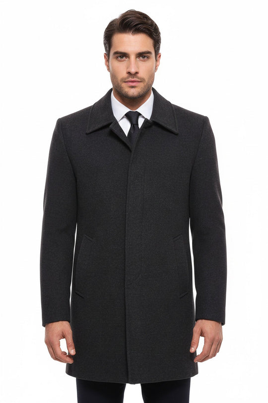Anthracite Hidden Button Peak Lapel Coat - Wessi