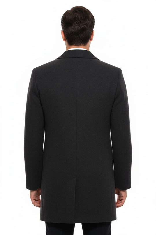 Anthracite Hidden Button Peak Lapel Coat - Wessi