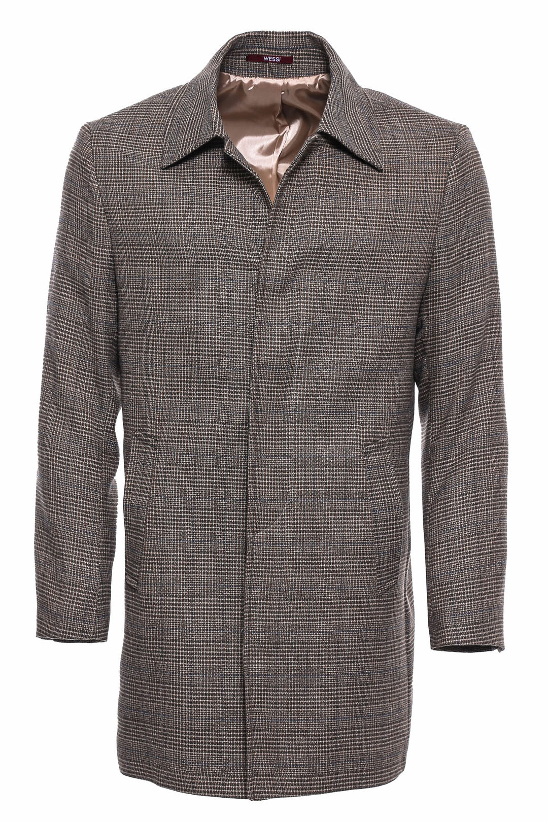 Brown Checked Hidden Button Coat - Wessi