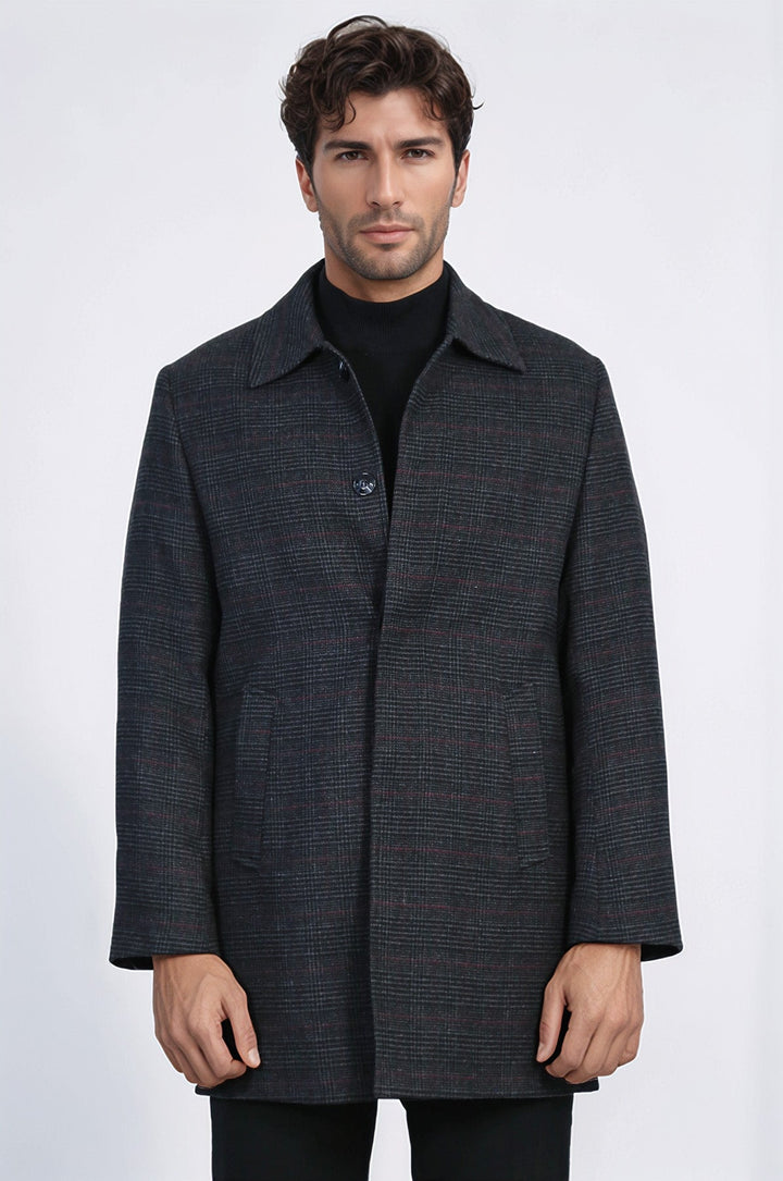 Black Hidden Button Peak Lapel Coat - Wessi