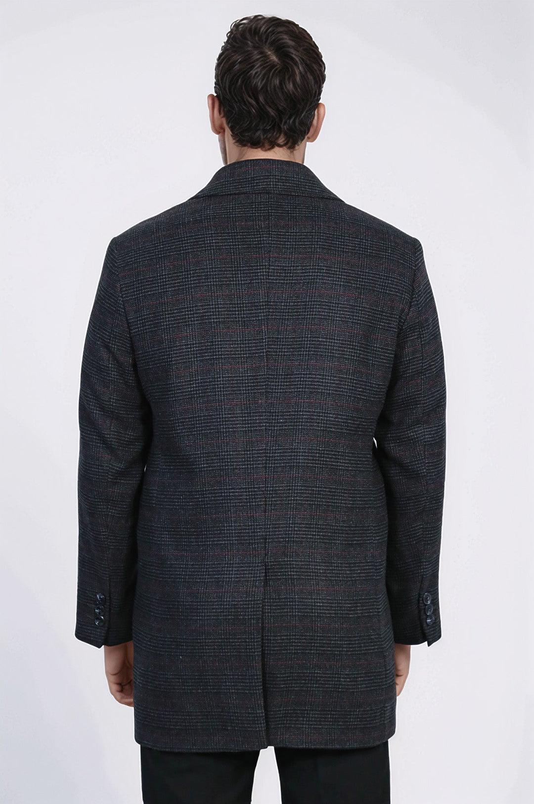 Black Hidden Button Peak Lapel Coat - Wessi