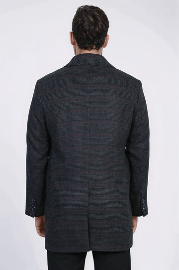 Black Hidden Button Peak Lapel Coat - Wessi
