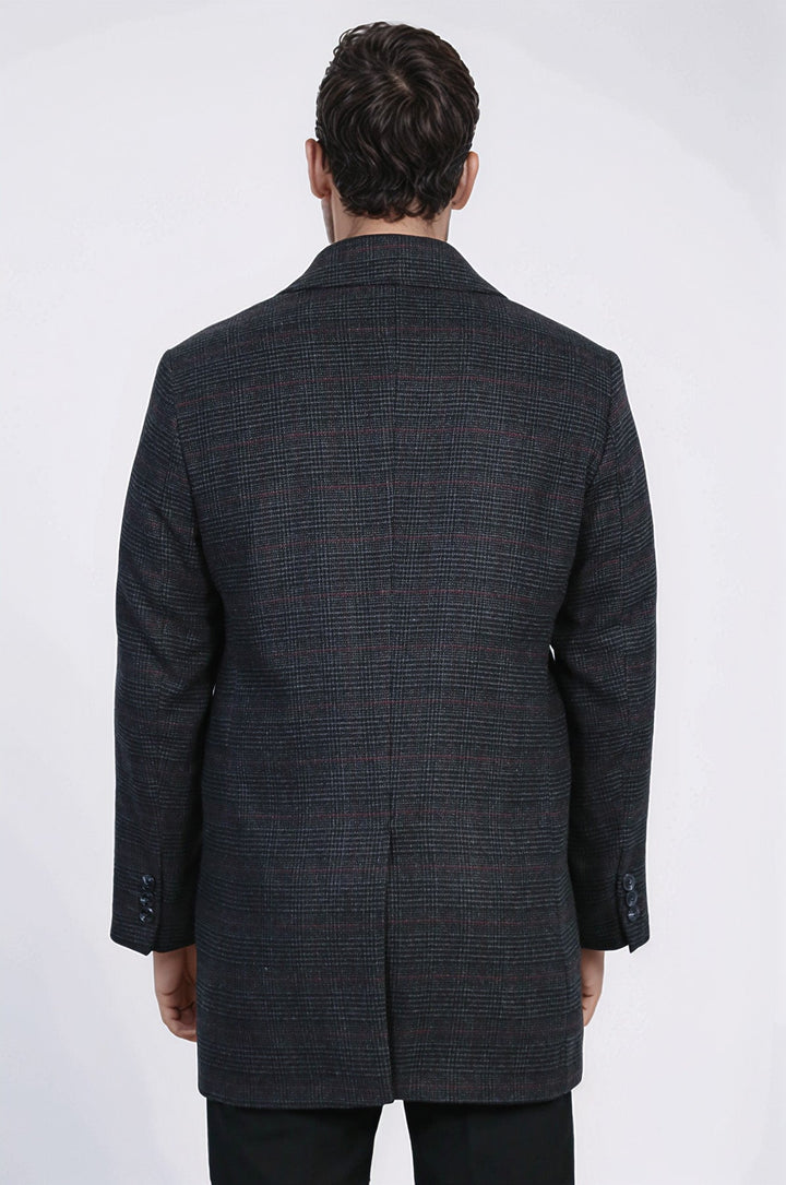 Black Hidden Button Peak Lapel Coat - Wessi