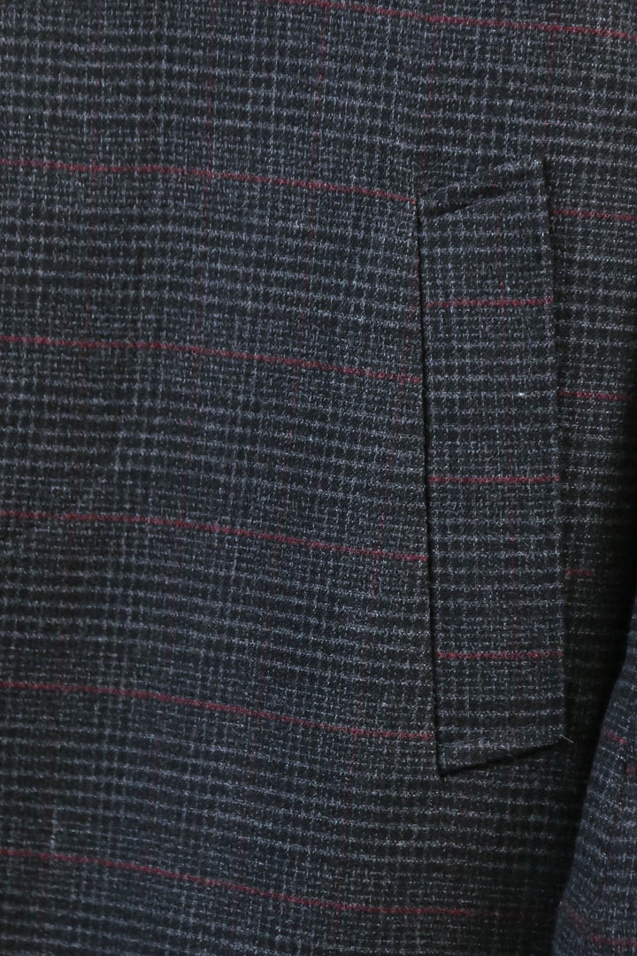 Black Hidden Button Peak Lapel Coat - Wessi