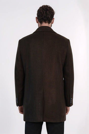 Brown Hidden Button Peak Lapel Coat - Wessi