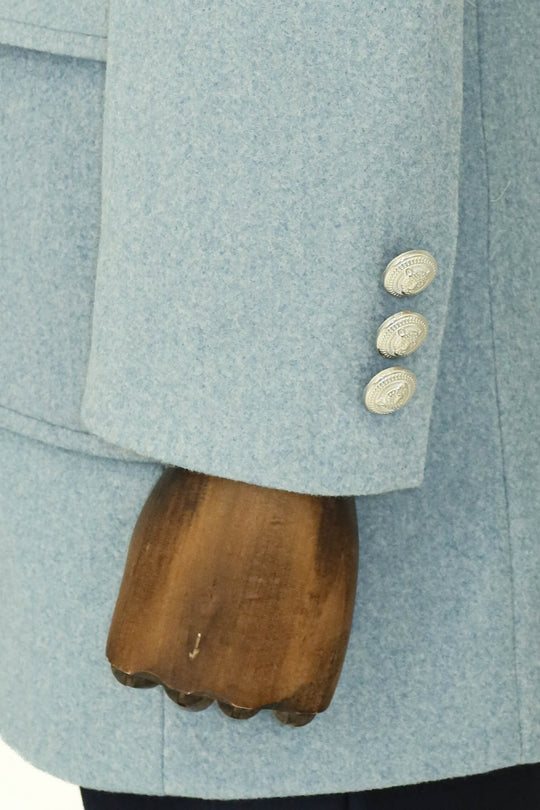 Cappotto doppiopetto da uomo in lana e cashmere azzurro con bottoni in metallo - Wessi