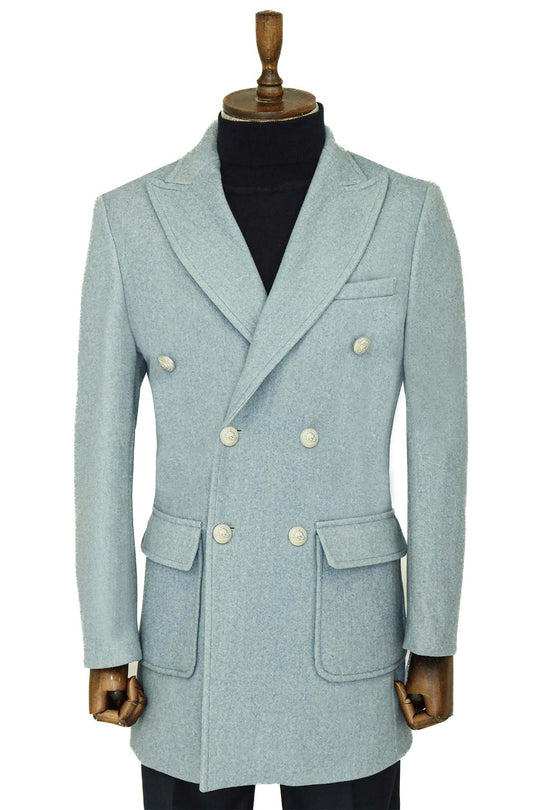 Metal Buttons Wool Cashmere Light Blue Men Double Breasted Coat Wessi – Wessi Metal Buttons Wool Cashmere Light Blue Men Double Breasted Coat Wessi – Wessi