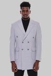 Grey Metal Buttoned Double Breasted Long Coat - Wessi