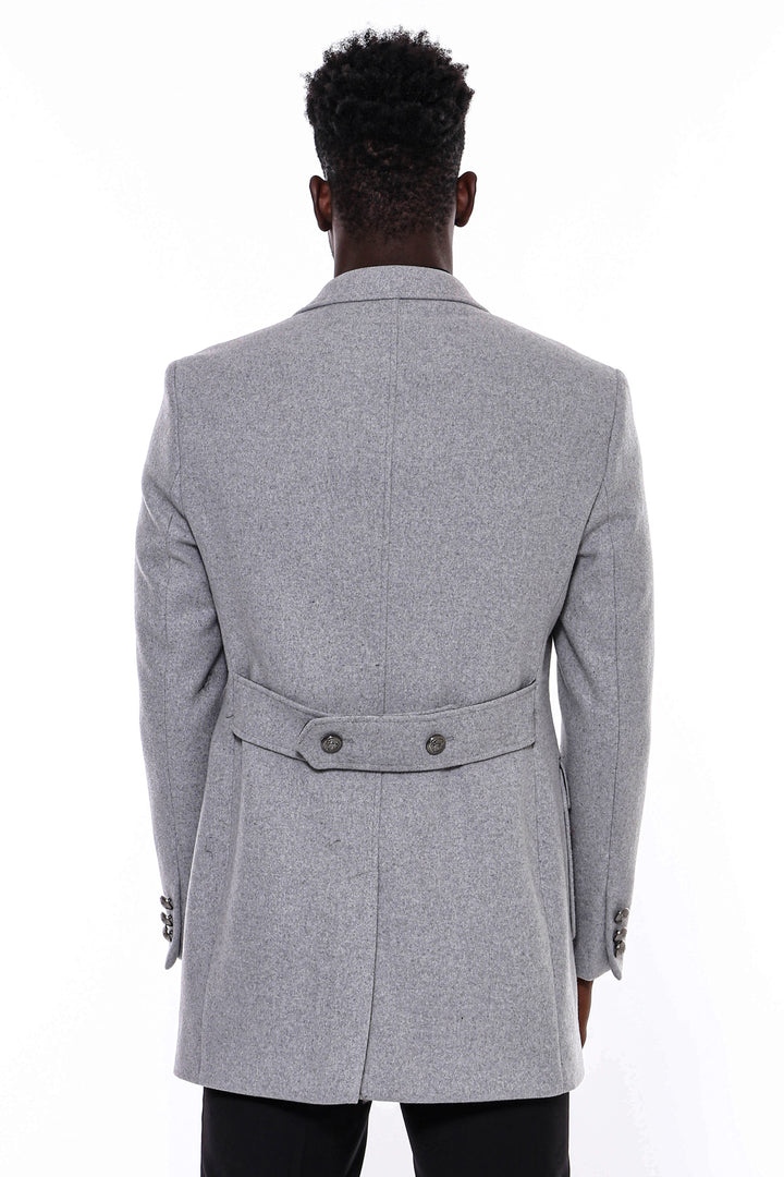 Grey Metal Buttoned Double Breasted Long Coat - Wessi