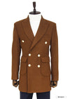 Metal Buttoned Double Breasted Tan Men Coat - Wessi