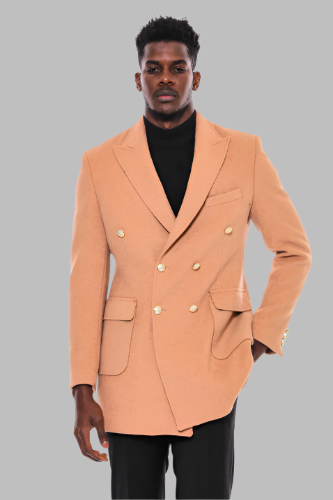 Cream Metal Buttoned Double Breasted Long Coat - Wessi