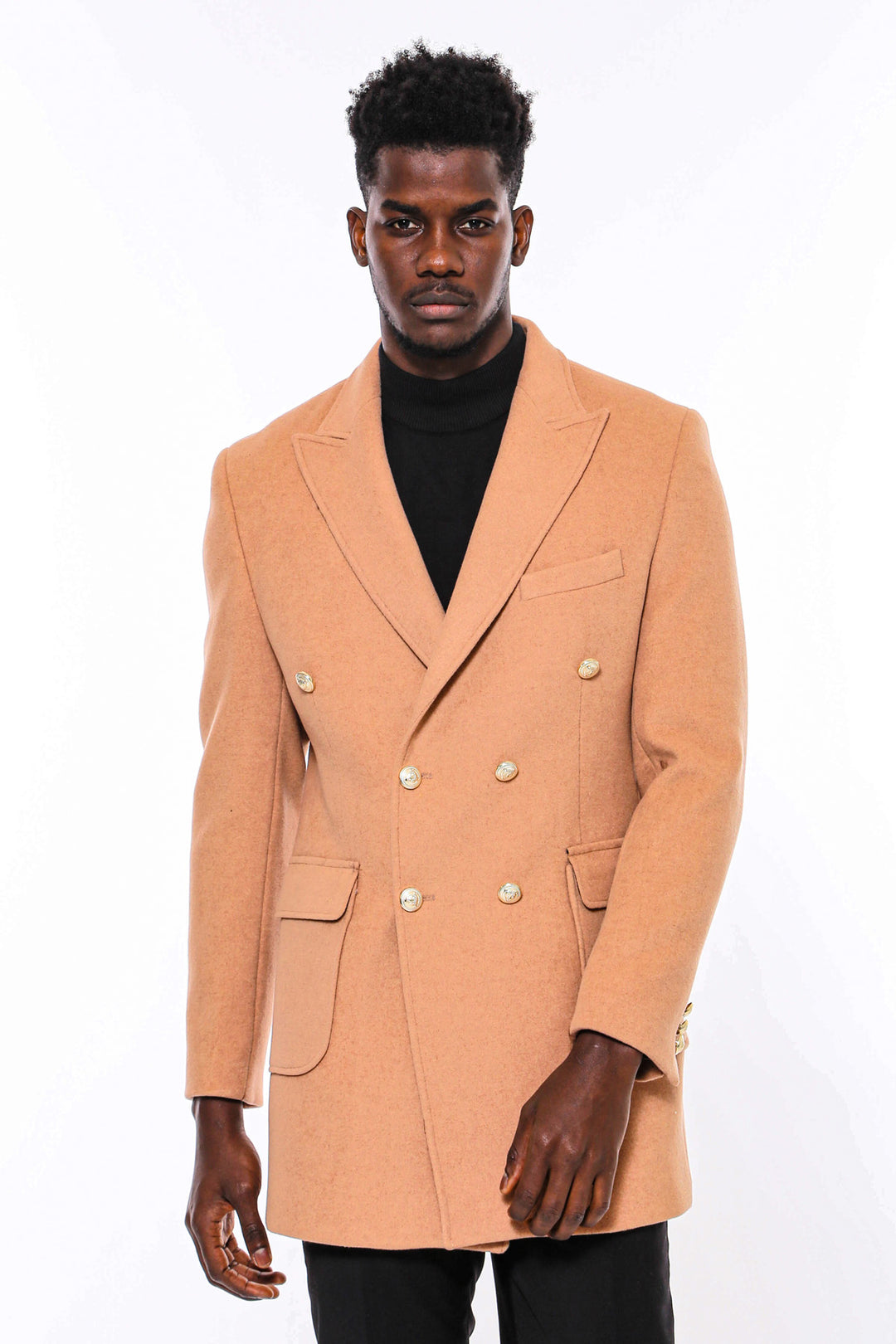 Cream Metal Buttoned Double Breasted Long Coat - Wessi