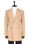 Metal Buttoned Double Breasted Cream Men Coat - Wessi