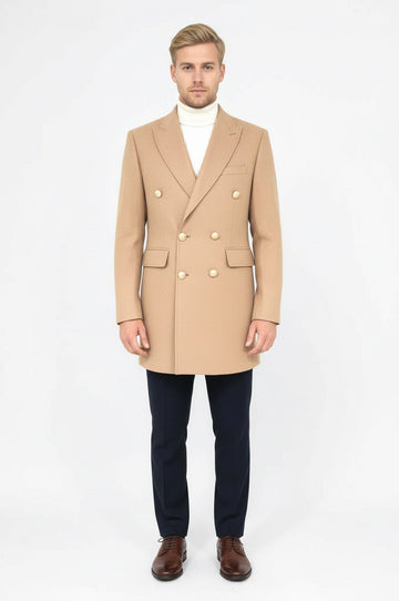 معطف رجالي كريمي بأزرار معدنية مزدوجة الصدر - ويسي