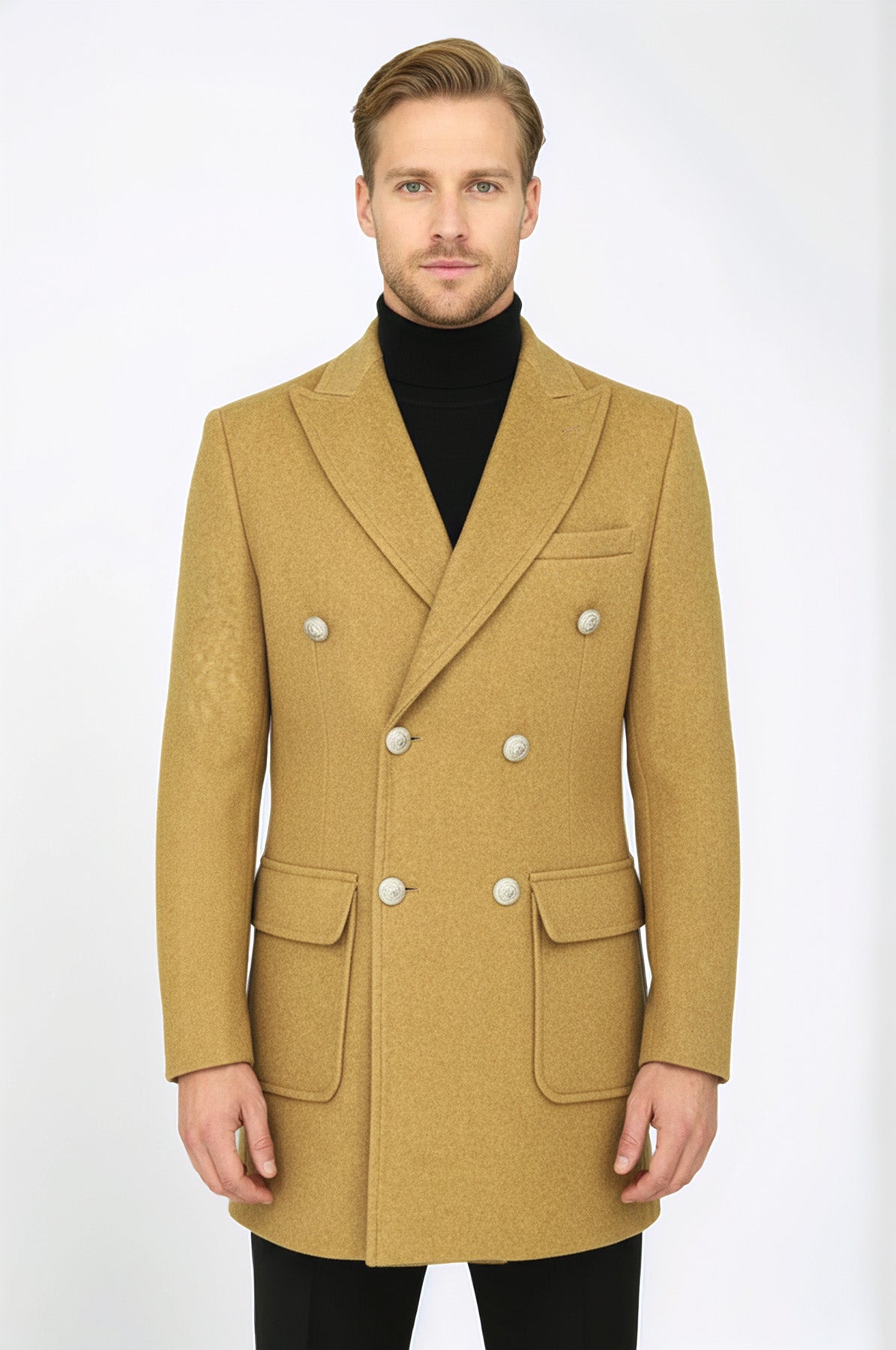ジャケット・アウター Cashmere Double Breasted Coat 38 Metal Buttons Wool Cashmere Tan Men Double Breasted Coat - Wessi