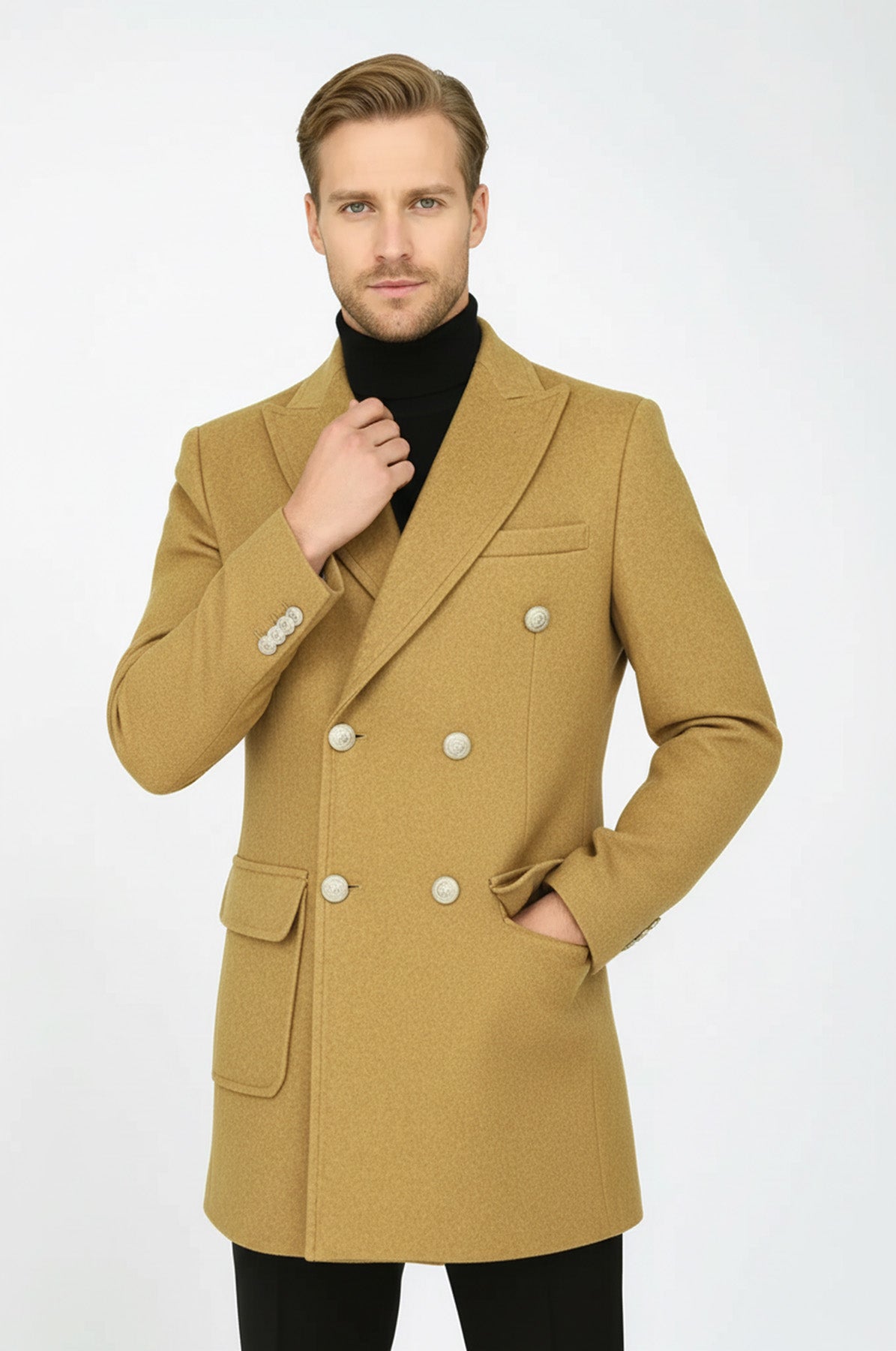 ジャケット・アウター Y's for men Double-breasted Chester coat Metal Buttons Wool Cashmere Tan Men Double Breasted Coat - Wessi