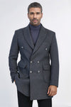 Dark Grey Metal Buttoned Double Breasted Long Coat - Wessi