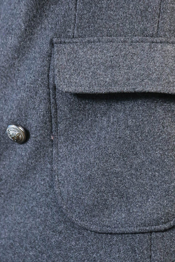 Dark Grey Metal Buttoned Double Breasted Long Coat - Wessi