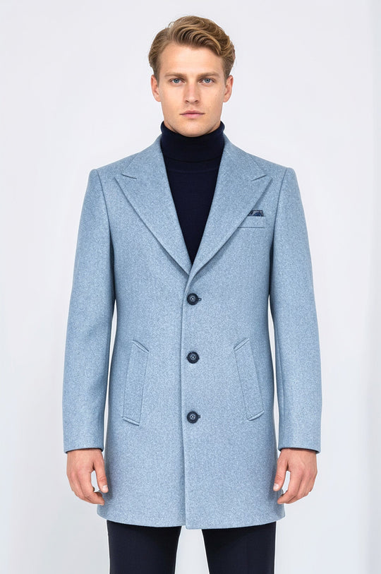 Cappotto da uomo azzurro in lana con revers ampio - Wessi