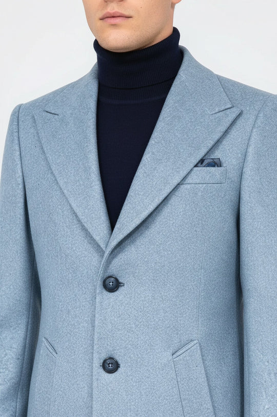 Cappotto da uomo azzurro in lana con revers ampio - Wessi