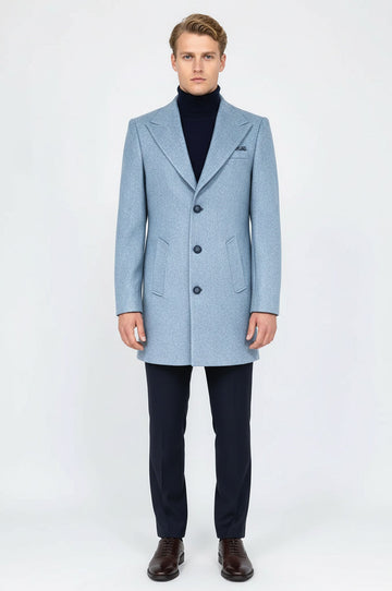 Cappotto da uomo azzurro in lana con revers ampio - Wessi